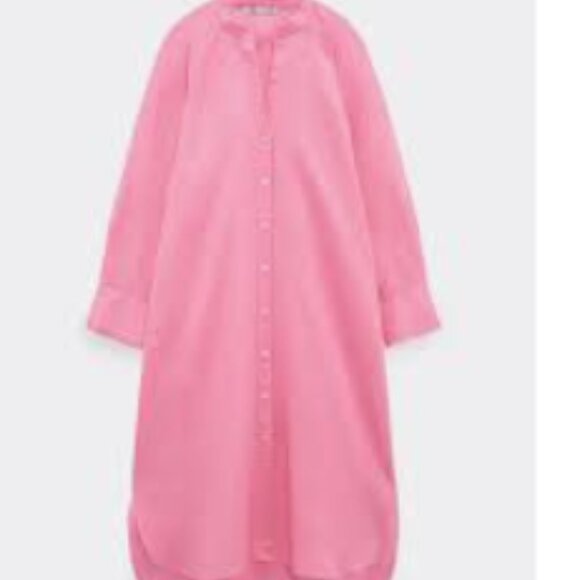 Zara Pink Linen Midi Buttoned dress sz S - Picture 3 of 8